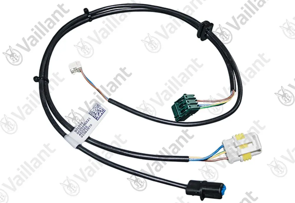 Vaillant Kabel mit mehreren Steckverbindern, verwendet in Grundfos Pumpen. Enthält Kabelstränge in verschiedenen Farben für elektrische Verbindungen.